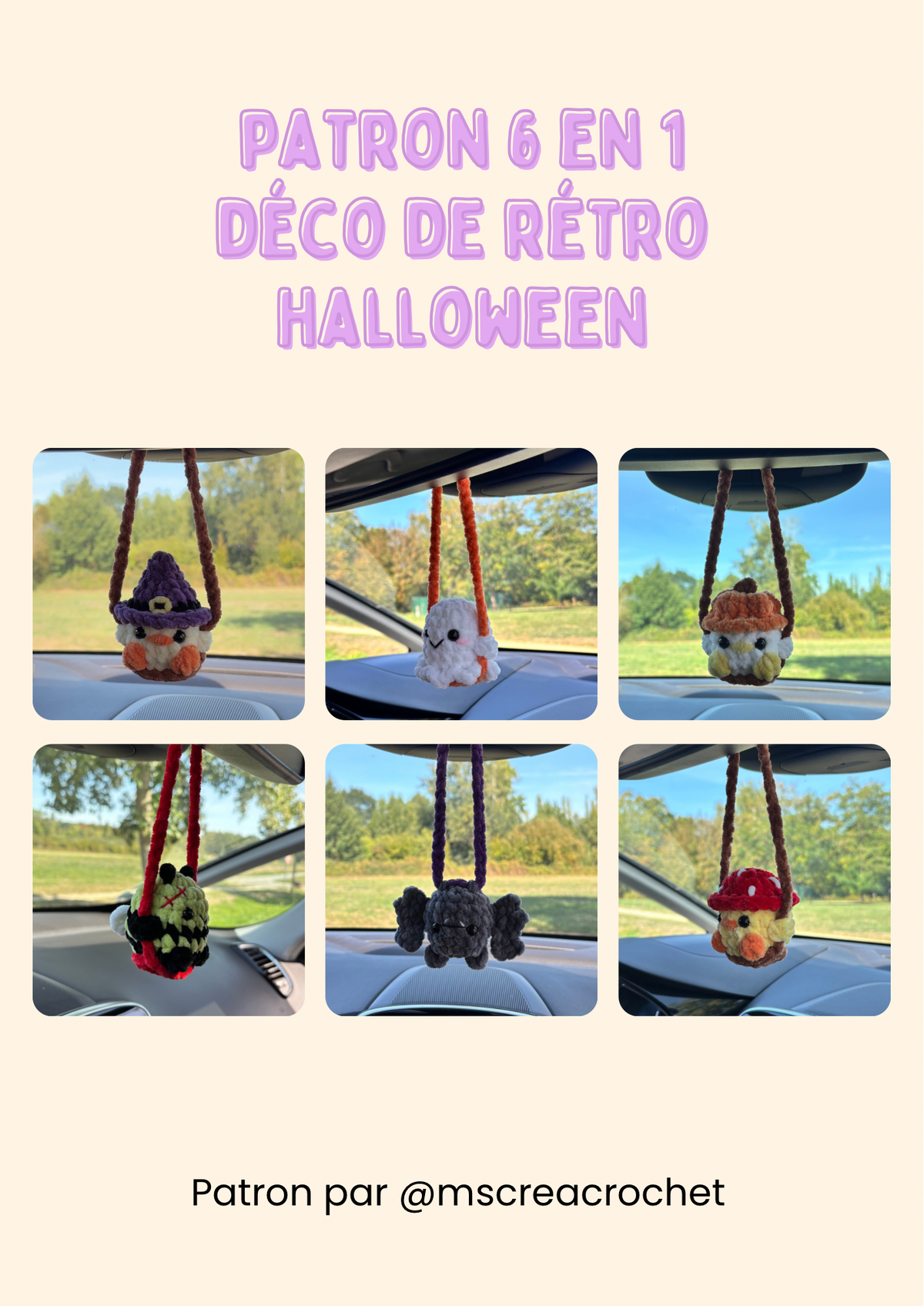 Patron 6 en 1 : décorations de rétroviseur Halloween
